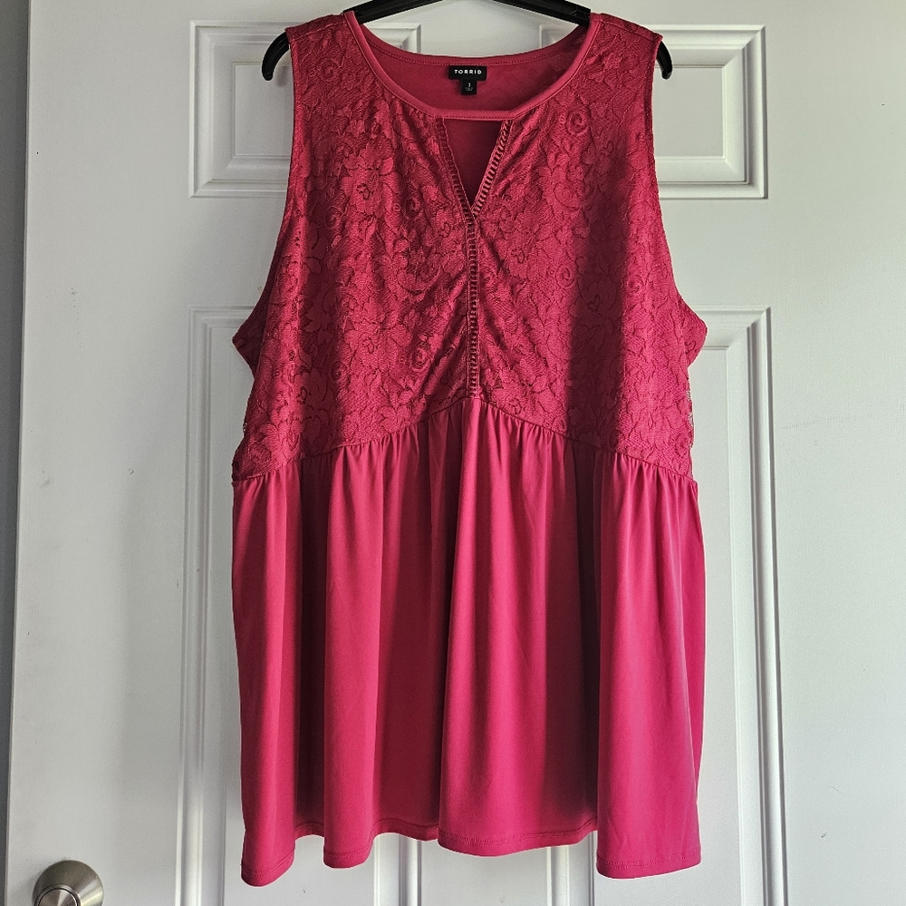 Torrid Fuchsia Lace Detail Top